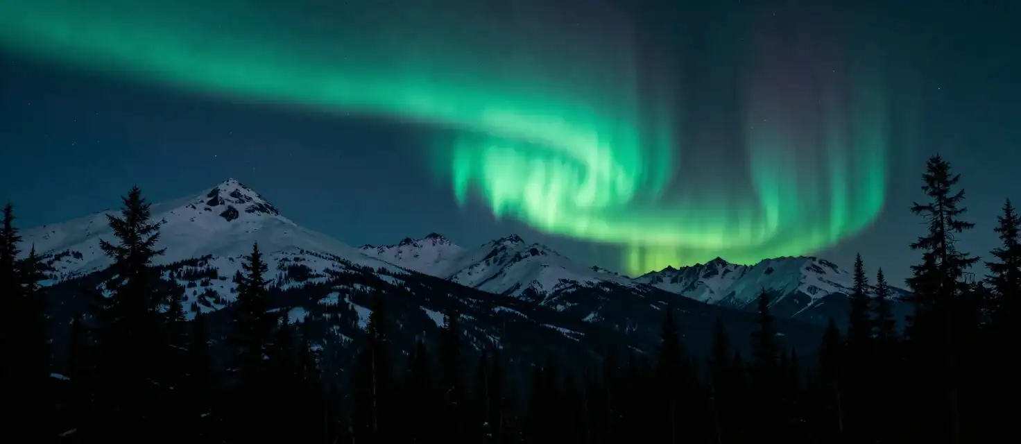 Aurora borealis over the snow-capped Cascade mountains